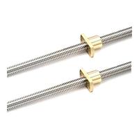 VAYEODEYU Brida Tuerca de tornillo de plomo, Paquete de 2 tornillos de avance T18 con tuerca de brida de latón, paso de 2 mm, avance de 8 mm, longitud de 525 mm, varilla trapezoidal Tr8x8