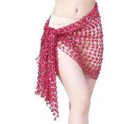 VAYEODEYU Bufanda de Cadera for Danza del Vientre for Mujer, Falda Envolvente con cinturón de Lentejuelas Huecas Multicolores(Red)