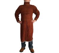 VAYEODEYU Delantal de soldadura de cuero con manga, chaqueta con llama térmica, abrigo for hombre y mujer, multicolor, 120cm(Brown)