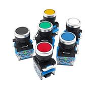 VAYEODEYU Interruptor de Transferencia, Paquete de 6 interruptores pulsadores LA38-11 de 22 mm, momentáneos, 1 NA, 1 NC, multicolor(Yellow,Self locking type)