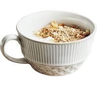 VAYEODEYU Taza de la sopa de la taza de la sopa de la manija Taza de café de cerámica de 500 ml, tazón de cereales hondo for desayuno, taza de café, azul, 15 x 12,5 x 7 cm, 17 oz(Wit)