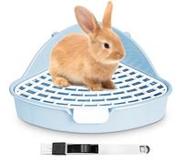 Vayinana Caja de arena triangular para conejos, orinal de esquina de 7.5 x 7.5 x 4.0 pulgadas, antisalpicaduras, respaldo alto, clips duales, rejilla desmontable, bandeja fácil de limpiar para conejo