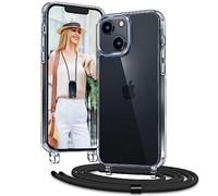 Vaykwo Funda con Cordón para iPhone 13/iPhone 14 de 6,1 Pulgadas, Funda con Correa Ajustable para el Cuello para iPhone 13/14, Funda Transparente de 360 Grados con Correa para el Cuello, Negro