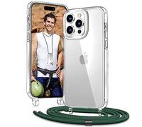 Vaykwo Funda con Cordón para iPhone 14 Pro MAX, Funda con Correa Ajustable para el Cuello para iPhone 14 Pro MAX, Funda Transparente de 360 Grados con Correa para el Cuello, Verde Oscuro