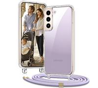 Vaykwo Funda con Cordón para Samsung Galaxy S22 de 6,1 Pulgadas, Funda con Correa Ajustable para el Cuello para Galaxy S22, Funda Transparente con Correa para el Cuello, Púrpura