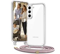 Vaykwo Funda con Cordón para Samsung Galaxy S22 de 6,1 Pulgadas, Funda con Correa Ajustable para el Cuello para Galaxy S22, Funda Transparente con Correa para el Cuello, OroRosa