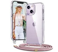 Vaykwo Funda con Cuerda para iPhone 13/iPhone 14 de 6,1 Pulgadas, Funda con Cordón Ajustable para el Cuello para iPhone 13/14, Funda Transparente con Correa para el Cuello, OroRosa