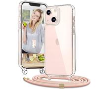Vaykwo Funda con Cuerda para iPhone 13 Mini de 5,4 Pulgadas, Funda con Cordón Ajustable para el Cuello para iPhone 13 Mini, Funda Transparente con Correa para el Cuello, Rosa