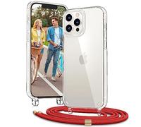 Vaykwo Transparente Funda con Cuerda para iPhone 12/12 Pro 6,1", Rojo