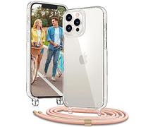 Vaykwo Transparente Funda con Cuerda para iPhone 12/12 Pro 6,1", Rosa