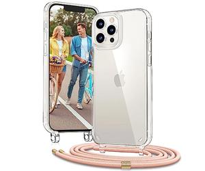 Vaykwo Transparente Funda con Cuerda para iPhone 12/12 Pro 6,1", Rosa