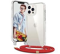 Vaykwo Transparente Funda con Cuerda para iPhone 12 Pro MAX 6,7", Rojo