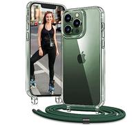 Vaykwo Transparente Funda con Cuerda para iPhone 13 Pro 6,1", Verde