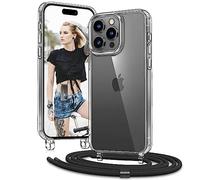 Vaykwo Transparente Funda con Cuerda para iPhone 13 Pro MAX 6,7", Negro