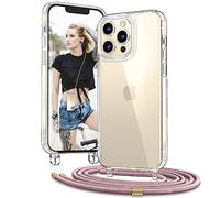 Vaykwo Transparente Funda con Cuerda para iPhone 13 Pro MAX 6,7", OroRosa