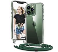 Vaykwo Transparente Funda con Cuerda para iPhone 13 Pro MAX 6,7", Verde