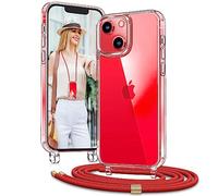Vaykwo Transparente Funda con Cuerda para iPhone 14/iPhone 13 6,1", Rojo