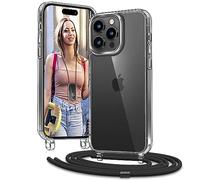 Vaykwo Transparente Funda con Cuerda para iPhone 14 Pro 6,1", Negro