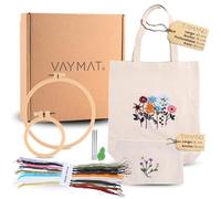 VAYMAT. - Kit de Bordado para Principiantes con Bolsa Tote y Neceser - Kit Completo para Bordar con Bastidores, Hilos, Agujas, Instrucciones Paso a Paso y Caja Regalo - DIY Bordado Floral