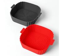 VAZCAN® Molde Silicona Freidora de Aire Redondo - Accesorio Reutilizable para Air Fryer Compatible con Cecotec, Cosori, Philips - 20 cm - Apto Microondas, Horno y Lavavajillas (Rojo y Gris)