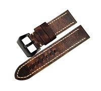 VAZZIC YingYou Correa De Reloj De Cuero De Vaca Doblada A Mano Compatible Con PAM111 20 22 24 26MM Correa De Cuero Crudo De Estilo Retro Marrón Descolorido For Hombres(Color:A black buckle,Size:22mm)