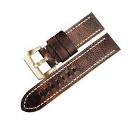 VAZZIC YingYou Correa De Reloj De Cuero De Vaca Doblada A Mano Compatible Con PAM111 20 22 24 26MM Correa De Cuero Crudo De Estilo Retro Marrón Descolorido For Hombres(Color:A Gold buckle,Size:26MM)
