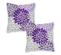 Vazzio Juego de 2 fundas de almohada, fundas de cojín decorativas suaves y modernas con diseño floral morado y gris, para sofá, cama, silla, 18 x 18 pulgadas