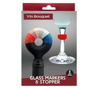 VB VIN BOUQUET FIA 1430 Tapón de Silicona para Botellas de Vino con Marcacopas de Colores, Marca Copas Incluidos, Ideal para Reuniones y Fiestas