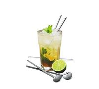 VB VIN BOUQUET FIK 639 Set de Cepillo y 4 pajitas-Cuchara Reutlizables. Ideales para cocteles, Batidos, zumos, Acero Inoxidable 18/8, 2