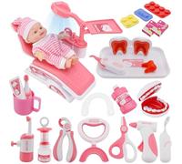 VBACALA 29 Piezas Maletin Medico Juguete, Doctora Juguetes Dentista Juguete para Niños, Caso de Doctor Niños a Partir de 3 Años, Juegos de Doctor Juego de rol Niños Juguete Set, Niños y Niñas(Rosa)