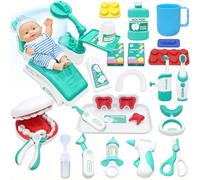 VBACALA 29 Piezas Maletin Medico Juguete, Doctora Juguetes Dentista Juguete para Niños,Juegos de Doctor Juego de rol Niños Juguete Set, Regalos para niños y niñas (Verde)，Más de 3 años