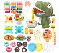 VBACALA 42 Piezas Juego de Plastilina Niños,Set Plastilina Dinosaurios,Accesorios de Cocina,incluidos moldes para Hamburguesas, Pizza y Pasta, Cumpleaño Regalos 3 4 5 6 Años