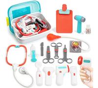 VBACALA Maletin Medico Juguete para Niños,17 Piezas Set Medico Infantil con Estetoscopio de Juguete,Jeringa,Termómetro, Juegos de rol de Dentista,Regalo Kit de Médico para Niñas y Niños 3+ Años