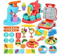 VBACALA Plastilina Juguetes 51PCS Juego de Plastilina Cocina Creativa con Máquina de Helados, Máquina de Pasta y Hamburguesas, Masa para Moldear con Accesorios, Regalo para Niños 3 4 5+ Años