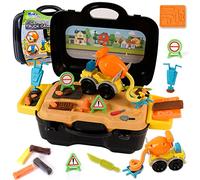 VBACALA Plastilina para niños Maletín portátil,Set de plastilina con temática de construcción con vehículos de Obra,moldes y Accesorios,Juguetes creativos educativos para niños niñas de 3 4 5 6+años