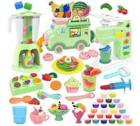 VBACALA Plastilina,Plastilina para Niños Cocina Creativa para Hacer Helados+Pasta+Batidora de Smoothie,62 Accesorios de Plastilina con 24 Arcilla y plastilina,Regalos para niños a Partir de 3 años