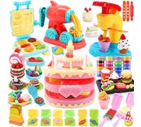 VBACALA Set de Plastilina 4 en 1 para Niños - 73 Piezas con Máquina de Helados, Hamburguesas, Pasta y Pasteles + 24 Latas de Plastilina - Juguete Educativo de Cocina Creativa para Niños 3+ Años