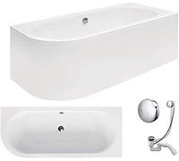 VBChome Bañera de 170 x 75 cm, acrílico, juego de delantal, sifón, esquina, bañera de esquina, color blanco, diseño moderno para 2 personas a la derecha (bañera de 170 x 75 a la derecha