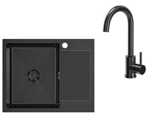 VBChome Fregadero de Acero Inoxidable con Grifo Fregadero Empotrado de Acero Inoxidable Negro de 60 x 48 cm Fregadero de Dos Orificios Fregadero de Cocina de Lavabo Grande con escurridor Grifo de COC