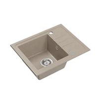 VBChome Fregadero de granito beis, 55 x 44 cm, para empotrar individual, moteado, reversible, de granito, color beige