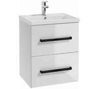 VBChome Juego de muebles de baño de 50 cm, color blanco, con armario colgante y asas negras, sistema de cierre suave, armario bajo lavabo