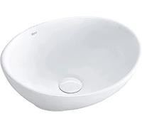 VBChome Mini lavabo de cerámica blanco 34 x 27 x 13 cm ovalado lavabo para baño de invitados, moderno diseño cascada, ahorro de espacio