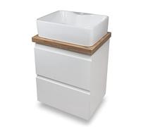 VBChome Mueble de baño 50 x 40 cm, color blanco, lavabo con orificio para grifo, 49 x 38 cm, armario para debajo del lavabo con encimera, 2 cajones, moduo, armario de baño moderno