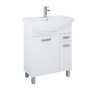 VBChome Mueble de baño 66 x 44 x 84 cm, color blanco, lavabo con agujero para grifo, armario de baño 2 puertas, 1 cajón, sistema de cierre suave, moderno