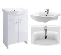 VBChome Mueble de baño blanco 60 cm lavabo con armario bajo lavabo armario bajo armario armario armario de baño armario 2 puertas brillante