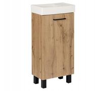 VBChome Mueble de baño con lavabo de cerámica de 40 cm de pie roble Wotan Loft moderno elegante funcional resistente a la humedad con asas negras y patas ajustables para baños pequeños