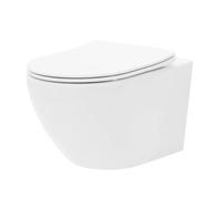 VBChome WC colgante sin borde de cerámica con tapa de inodoro, asiento de inodoro de duroplast, descenso automático, función de cierre suave, sin costuras, para lavavajillas, forma ovalada, de pared