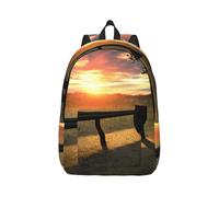 Vbcxza Lonely Bench - Mochila de lona con estampado de atardecer, tamaño mediano y pequeño, perfecta para senderismo, viajes y uso diario, Black, M, Mochilas rucksack