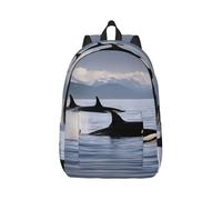 Vbcxza Mochila de lona con estampado de ballenas asesinas, tamaño mediano y pequeño, perfecta para senderismo, viajes y uso diario, Black, M, Mochilas rucksack