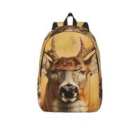 Vbcxza Mochila de lona con estampado de ciervo salvaje, tamaño mediano y pequeño, perfecta para senderismo, viajes y uso diario, Black, M, Mochilas rucksack